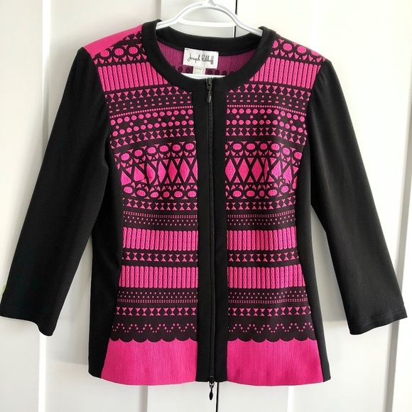 Joseph Ribkoff Jackets & Blazers - JOSEPH RIBKOFF, Black, Pink, Print, Full Zip, Jacket, Size 12, Nice Condition